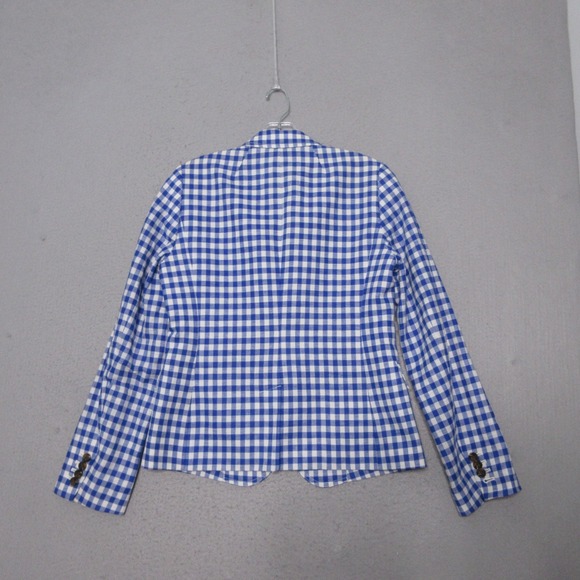 J Crew School Boy Blazer Women 6 Gingham Blue Linen Cotton Preppy Academia NWT - Picture 2 of 9